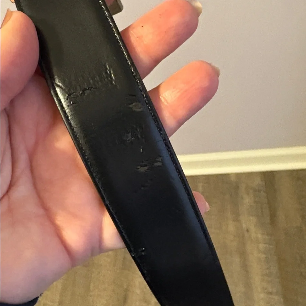 Tumi Black Leather Belt with Silver Metal Buckle